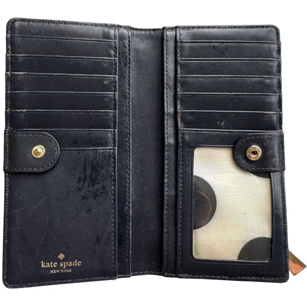 Kate Spade New York Large Slim Bifold Black Saffiano Leather Gold Hardware